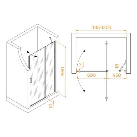 Душевая дверь RGW Leipzig 351200412-110 120х195 стекло прозрачное профиль сатин