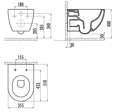 Чаша унитаза подвесная Creavit Free FE322-11AM00E-0000 цвет антрацит матовый без сиденья смыв торнадо