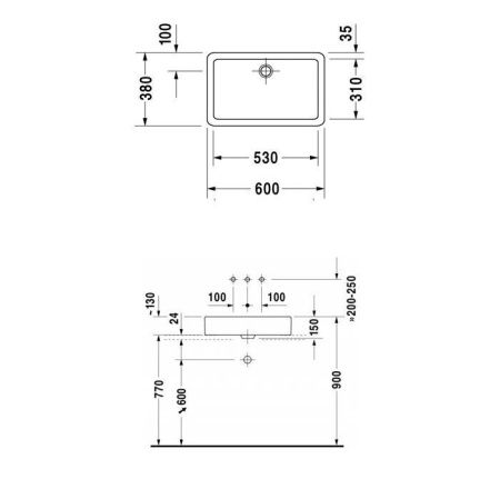 Раковина керамическая Duravit Vero 455600000 60 см накладная цвет белый без отверстий под смеситель