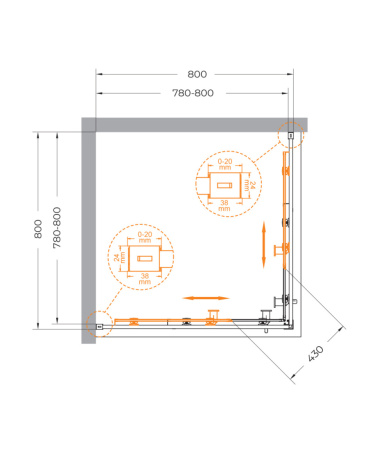 Душевой уголок Cezares RELAX 304 RELAX-304-A-2-80-C-BORO 80х80 стекло прозрачное профиль золото брашированное без поддона