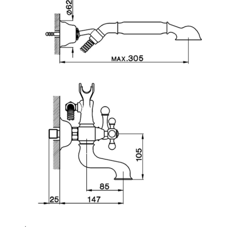 Смеситель для ванны Cisal Arcana AC00012027 настенный бронза