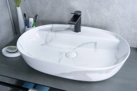 Раковина керамическая Gid Lago 54470 60х40 накладная цвет многоцветный 1 отверстие под смеситель