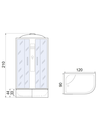 Душевая кабина River DESNA 10000001761 120х90 асимметричная с крышей ориентация левая