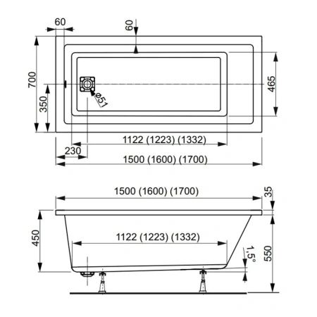 Ванна акриловая Vagnerplast Cavallo VPBA157CAV2X-04 150х70 пристенная прямоугольная без каркаса