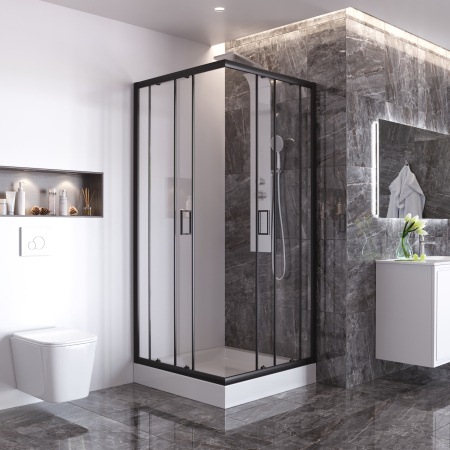 Душевой уголок Taliente TA-09092-1CB 90х90 стекло прозрачное профиль черный матовый без поддона