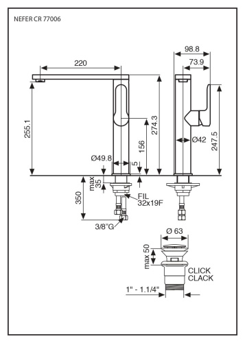 Смеситель Emmevi Nefer 77006/CR на раковину хром - фото 2