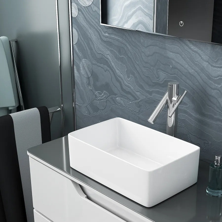 Раковина из сантехнического фарфора Teymi Helmi T50304 38х24 накладная цвет белый без отверстий под смеситель