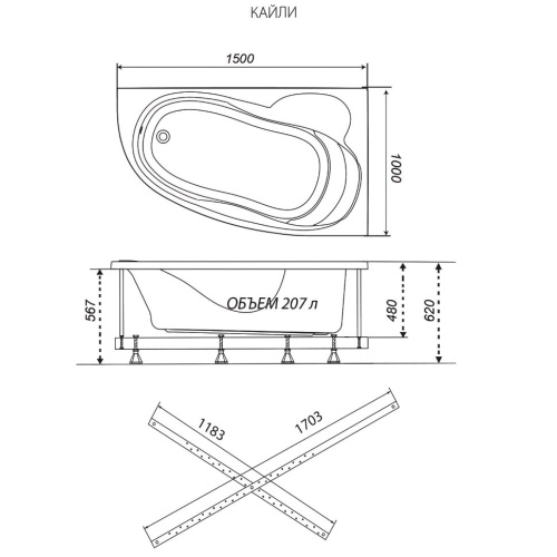 Ванна акриловая Тритон Кайли Щ0000048090 150х100 пристенная ассиметричная без каркаса - фото 4 Ванна акриловая Тритон Кайли Щ0000048090 150х100 пристенная ассиметричная без каркаса - фото 4