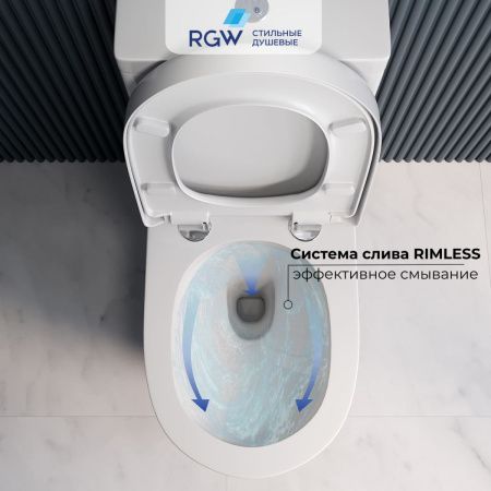 Унитаз напольный с бачком RGW 67420104-01 белый с сиденьем безободковый смыв торнадо