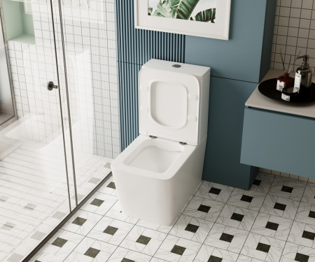 Унитаз напольный с бачком Abber Rechteck AC1210 белый с сиденьем безободковый каскадный смыв