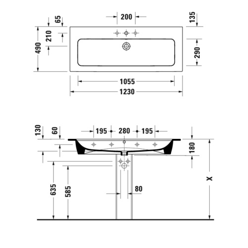 Раковина Duravit Me by Starck 123 см 2361120000 подвесная цвет белый - фото 2