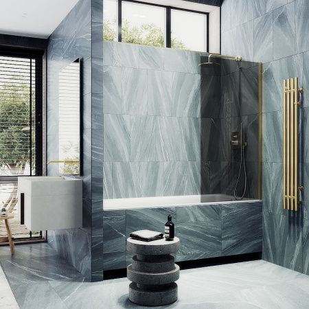 Душевая шторка на ванну Maybah Glass MGV-78-3ш 40х140 стекло тонированное профиль золото ориентация универсальная