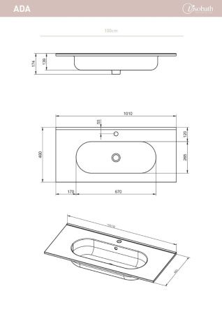 Раковина керамическая Visobath Ada 83806 100х50 встраиваемая цвет белый 1 отверстие под смеситель