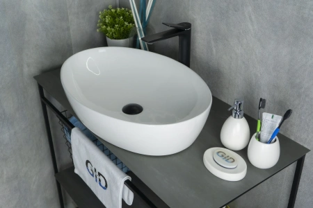 Раковина керамическая Gid Lago 51148 60х40 накладная цвет белый без отверстий под смеситель