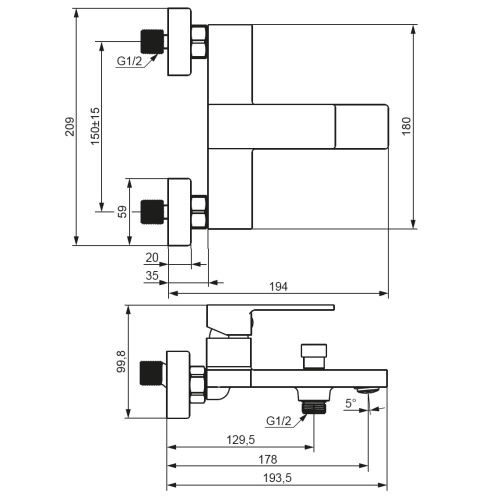Смеситель для ванны и душа Damixa Gala 531000300 настенный черный без термостата - фото 5