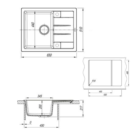 Кухонная мойка Uperwood Quartz Premium UPD-03 3910202109 65х50 цвет бежевый поверхность матовая