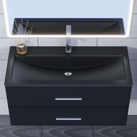 Раковина из искусственного камня Uperwood Foster Quartz 291030047 100х50 полувстраиваемая цвет черный