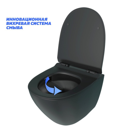 Унитаз подвесной Teymi Lina T40114 черный с сиденьем микролифт безободковый смыв торнадо