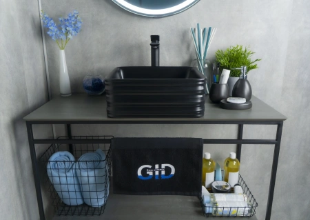 Раковина керамическая Gid Geométrico 53339 40х40 накладная цвет черный без отверстий под смеситель