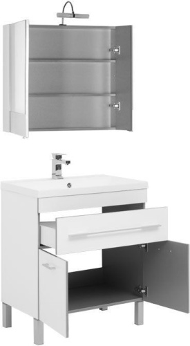 Комплект мебели: тумба с раковиной + зеркало-шкаф Aquanet Верона 00287659 75х48х154,5 напольный - фото 2