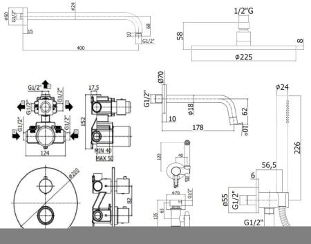 Душевая система Paffoni Light KITZLIQ019BO045 встраиваемая в стену с термостатом