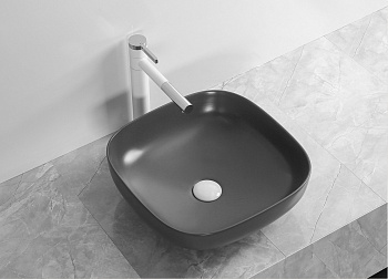 Раковина из сантехнического фарфора Cerutti SPA CR2677 42х42 накладная цвет черный матовый без отверстий под смеситель