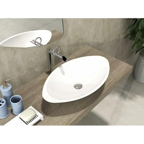 Раковина из искусственного камня MonteBianco Gondola Tre 13043 60х35 накладная цвет белый матовый без отверстий под смеситель - фото 4