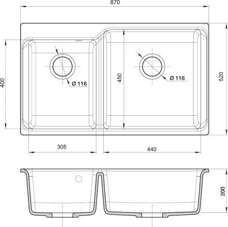 Кухонная мойка Rivelato AXEL X-90D antracite 85х50 цвет черный