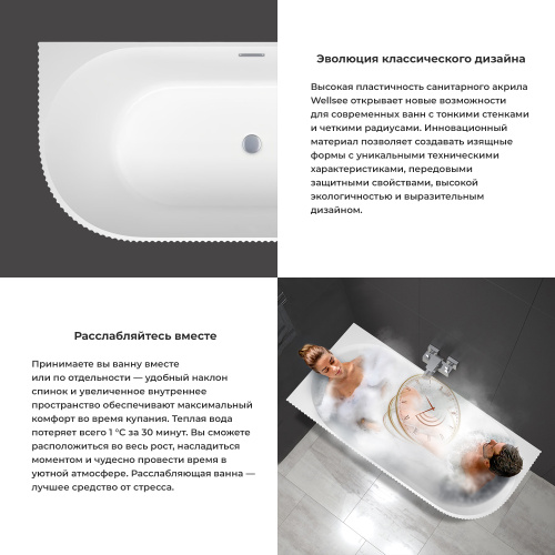 Ванна акриловая Wellsee Festive Fox 287304000 170х80 пристенная асимметричная с ножками - фото 5 Ванна акриловая Wellsee Festive Fox 287304000 170х80 пристенная асимметричная с ножками - фото 5
