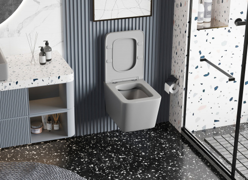 Унитаз подвесной Abber Rechteck AC1201MG серый матовый с сиденьем микролифт безободковый каскадный смыв - фото 4