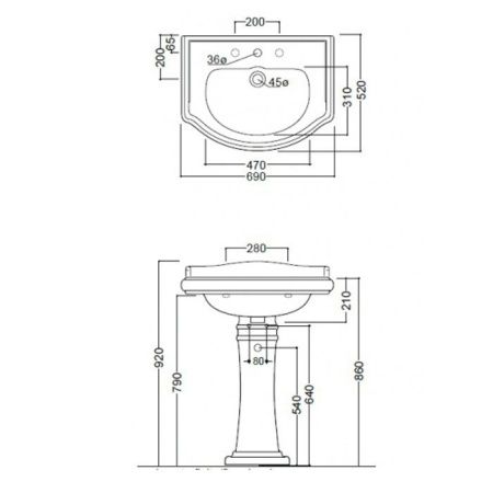 Раковина из сантехнического фарфора Kerasan Retro 104601*1 70х50 подвесная цвет белый 1 отверстие под смеситель