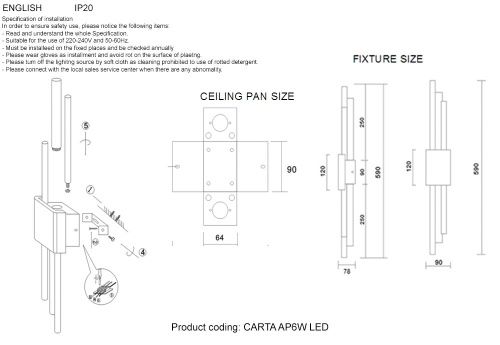 Светильник настенный Crystal Lux Carta (Царта) CARTA AP6W LED WHITE/CHROME - фото 2