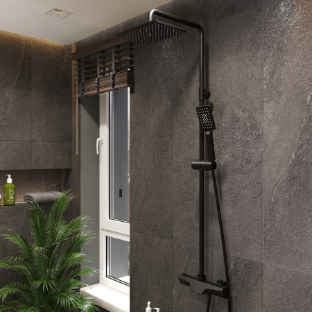 Душевая стойка Bond Cube B03-9488 настенная цвет черный матовый с термостатом