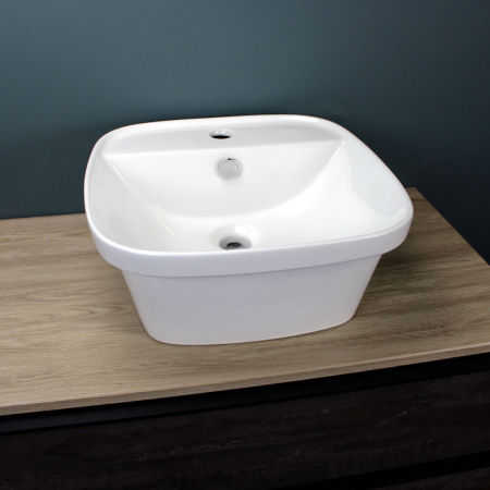 Раковина из сантехнического фарфора Teymi Solli T50205 43х43 накладная цвет белый 1 отверстие под смеситель