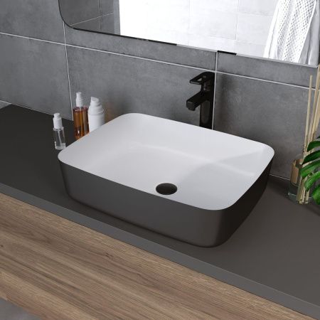 Раковина из сантехнического фаянса Grossman Color GR-4043BW 50х40 накладная цвет белый/черный без отверстий под смеситель