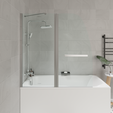 Душевая шторка на ванну Parly F03 120х130 стекло прозрачное профиль хром ориентация универсальная