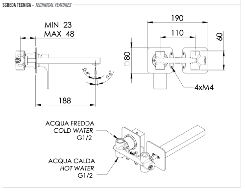 Смеситель для раковины Remer Absolute AU15P встраиваемый в стену хром - фото 2