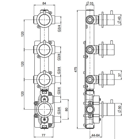 Смеситель для душа QuadroDesign Source 1250.00AS встраиваемый в стену нержавеющая сталь с термостатом