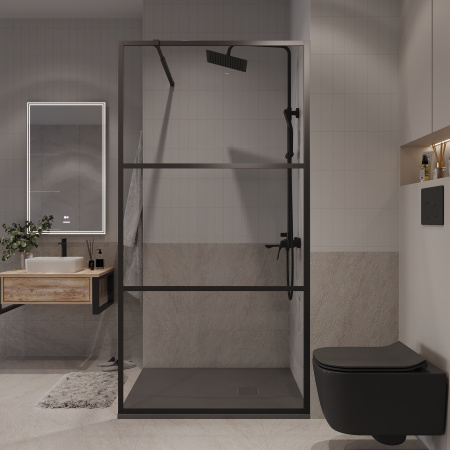 Душевая перегородка Niagara Nova NG-688-12BLACK 120х195 стекло прозрачное с рисунком профиль черный матовый