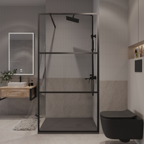 Душевая перегородка Niagara Nova NG-688-90BLACK 90х195 стекло прозрачное с рисунком профиль черный матовый - фото 3
