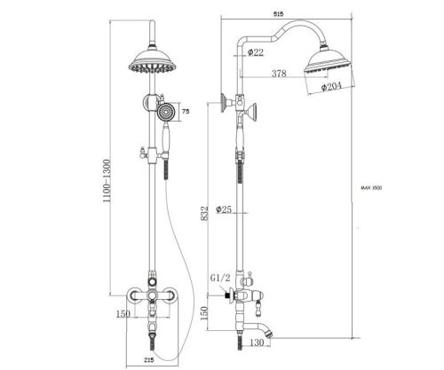 Душевая стойка Bronze de Luxe 1919BR настенная цвет бронза - фото 3