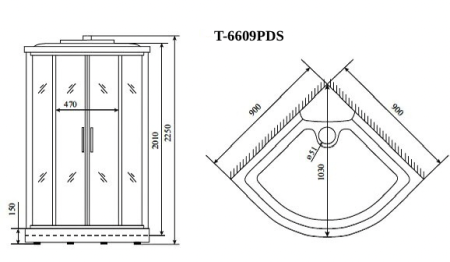 Душевая кабина Timo Standart T-6609PDS 90х90 четверть круга с крышей ориентация универсальная