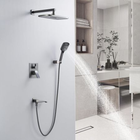 Душевая система Shevanik S4035T встраиваемая в стену цвет оружейная сталь