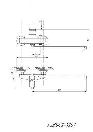 Cмеситель для ванны и душа TSARSBERG TSB-942-1207 настенный хром