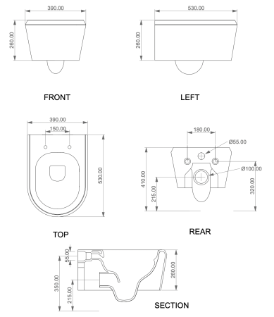 Чаша унитаза подвесная GSG Ceramic Design Cruise CRWCSO000 цвет белый без сиденья безободковая каскадный смыв