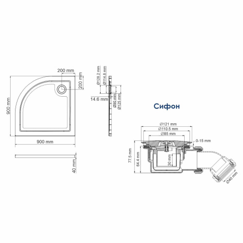 Душевой поддон WasserKRAFT Salm 27T 27T01 90x90 стеклопластик белый - фото 4