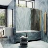 Душевая шторка на ванну Maybah Glass MGV-611-3 60х140 стекло тонированное профиль золото ориентация универсальная