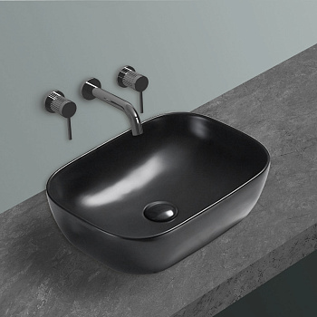 Раковина из сантехнического фарфора Vincea VBS-102MB 46х33 накладная цвет черный матовый без отверстий под смеситель