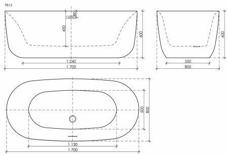Ванна акриловая Sancos Space FB13 170х80 отдельностоящая овальная с каркасом