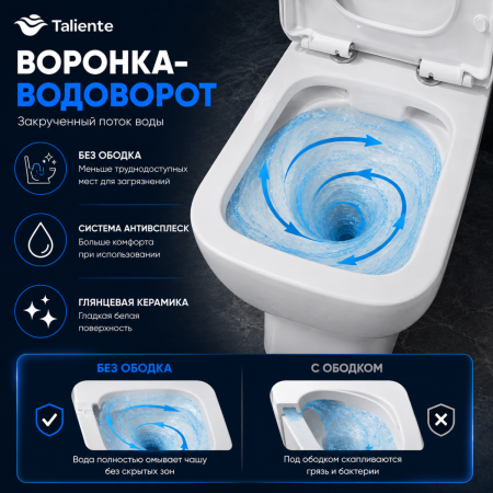 Унитаз напольный с бачком Taliente Elegante EL35055 белый с сиденьем безободковый душевой смыв